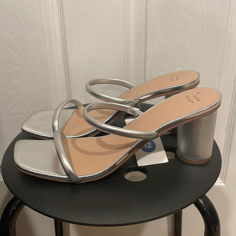 a new day Silver Heeled Sandals with Metallic Straps